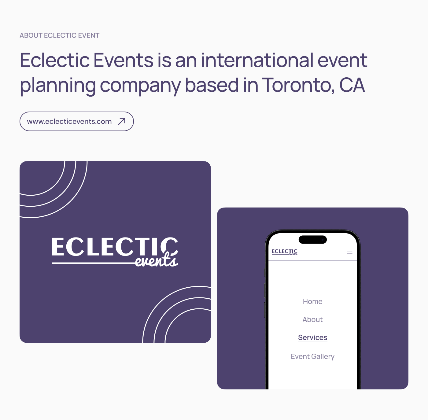 This section is about Eclectic Events an international event planning company. It has there logo.