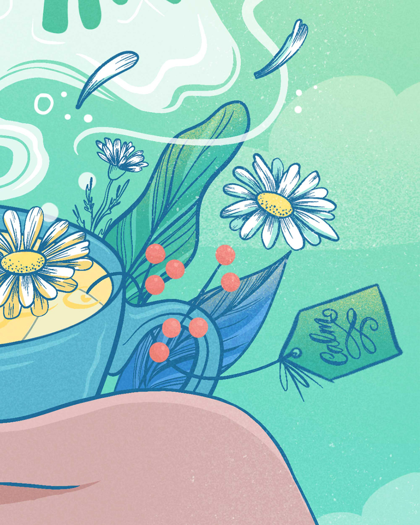 relax self care digital illustration Procreate lettering Tea Illustration chamomile tea florals card design greeting card