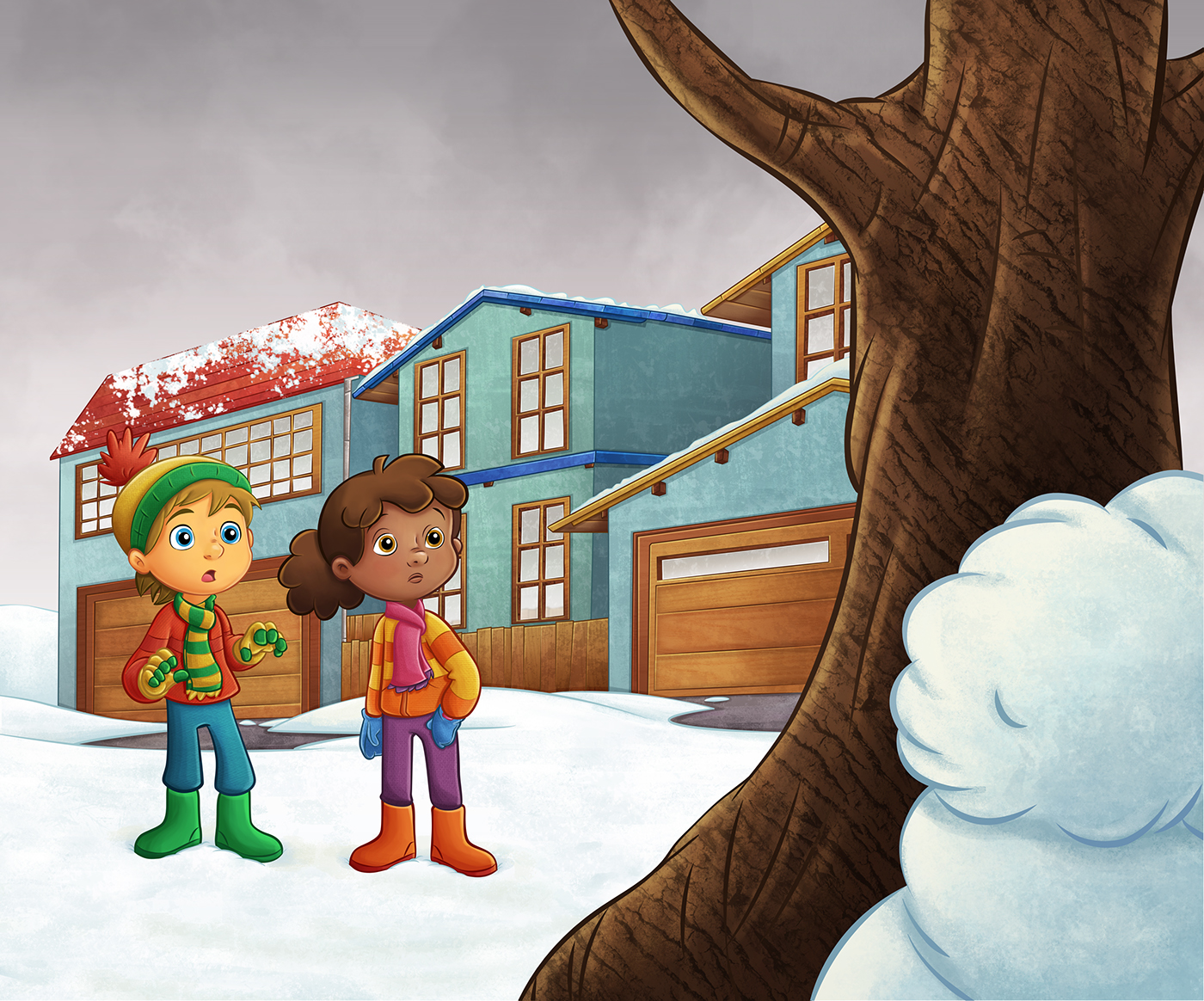 snow backgrounds children kids digital color play snowball houses