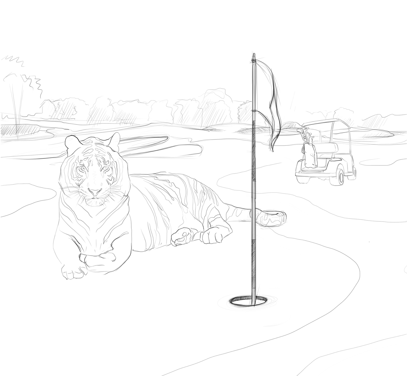tiger golf field photomanipulation retouch visual