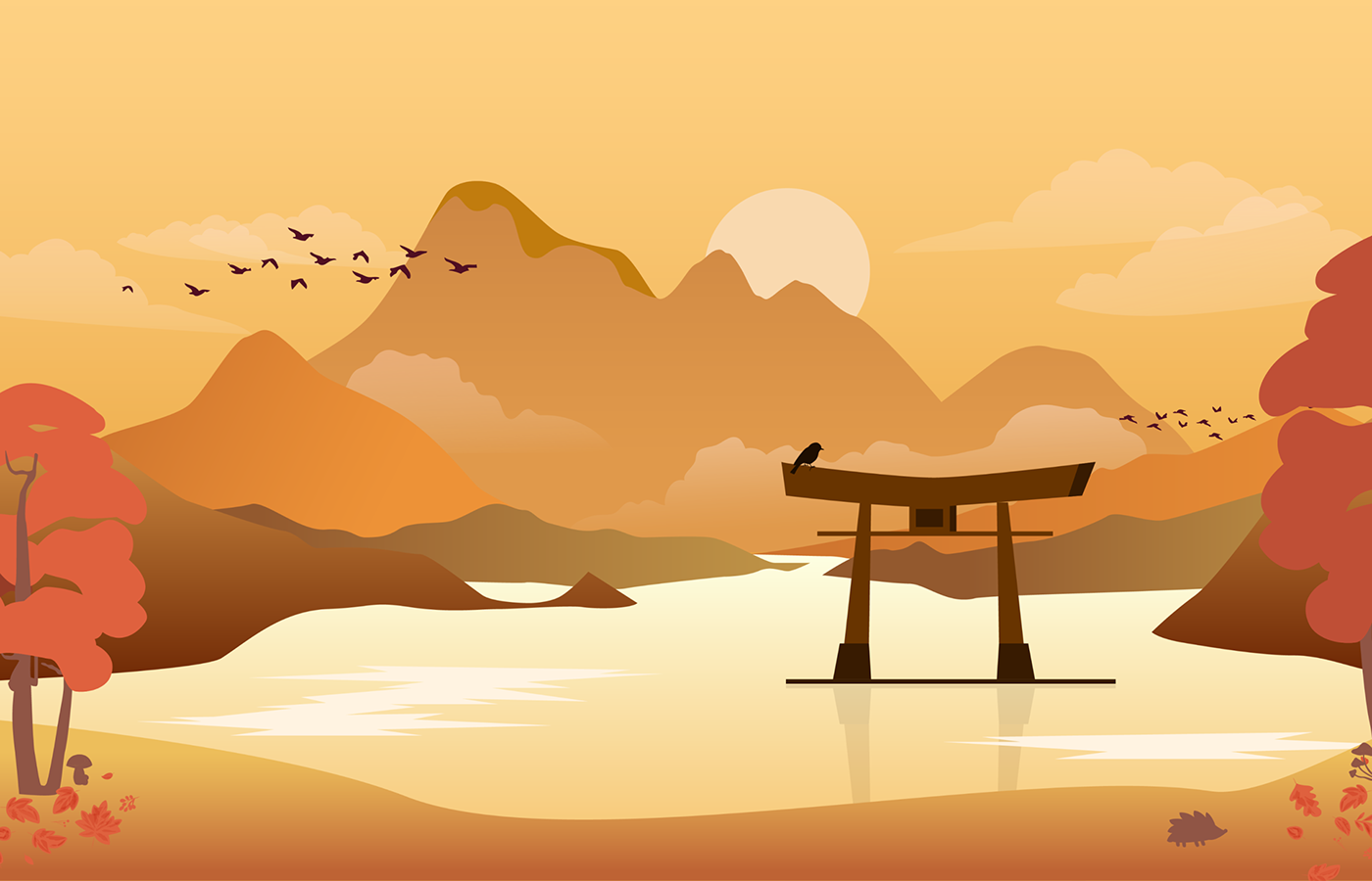 japan Japanese Culture Japanese landscape Landscape LANDSCAPE ILLUSTRATION torii Vector Illustration seasons