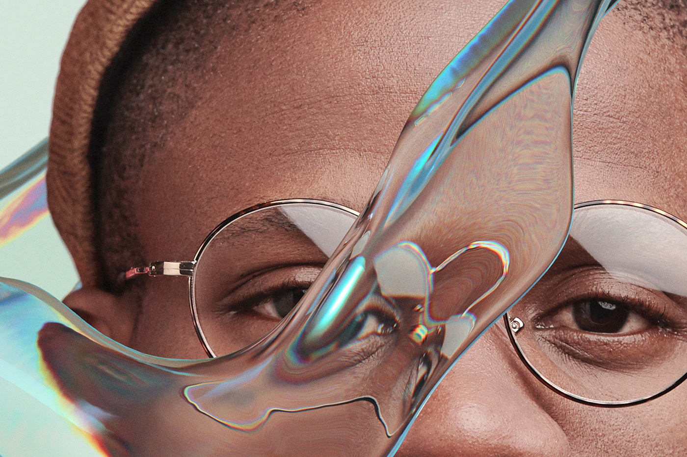 3D abstract CGI featherwax glass Liquid portraits refraction