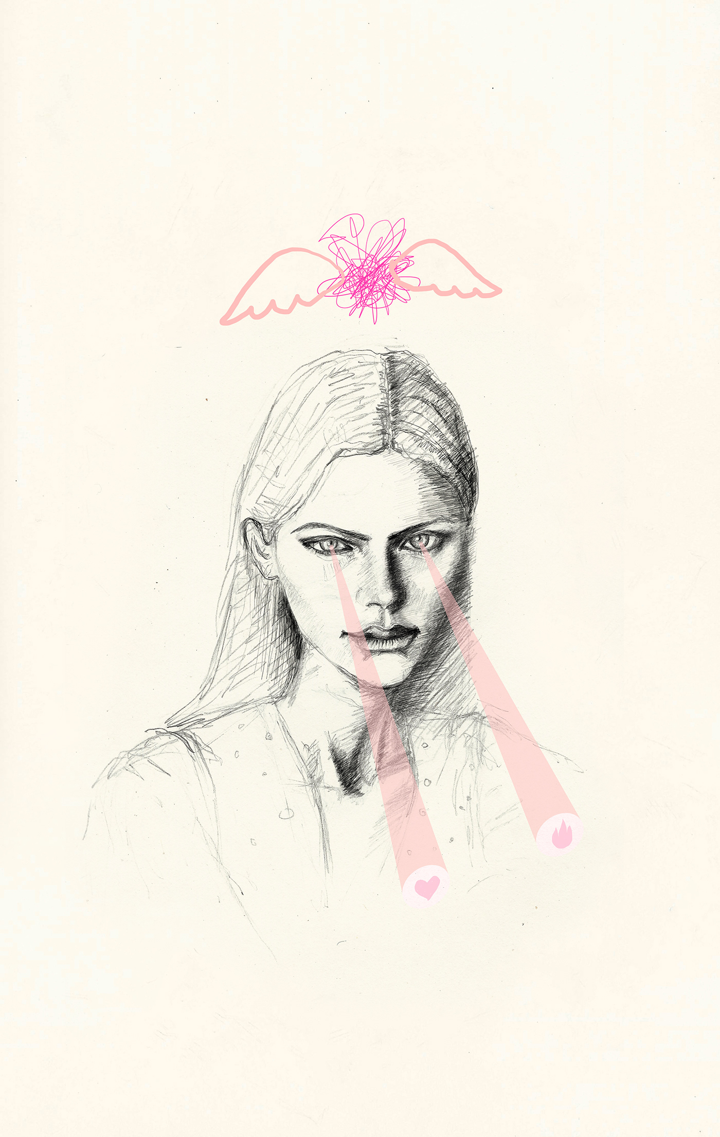 cream Drawing  pencil pink portrait self portrait