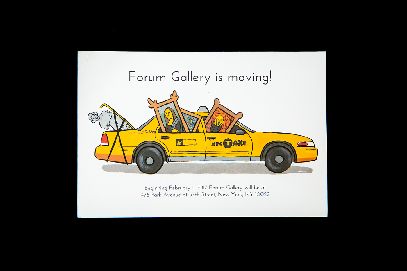 gouache pen and ink Hand Painted taxi fine art postcard ILLUSTRATION 