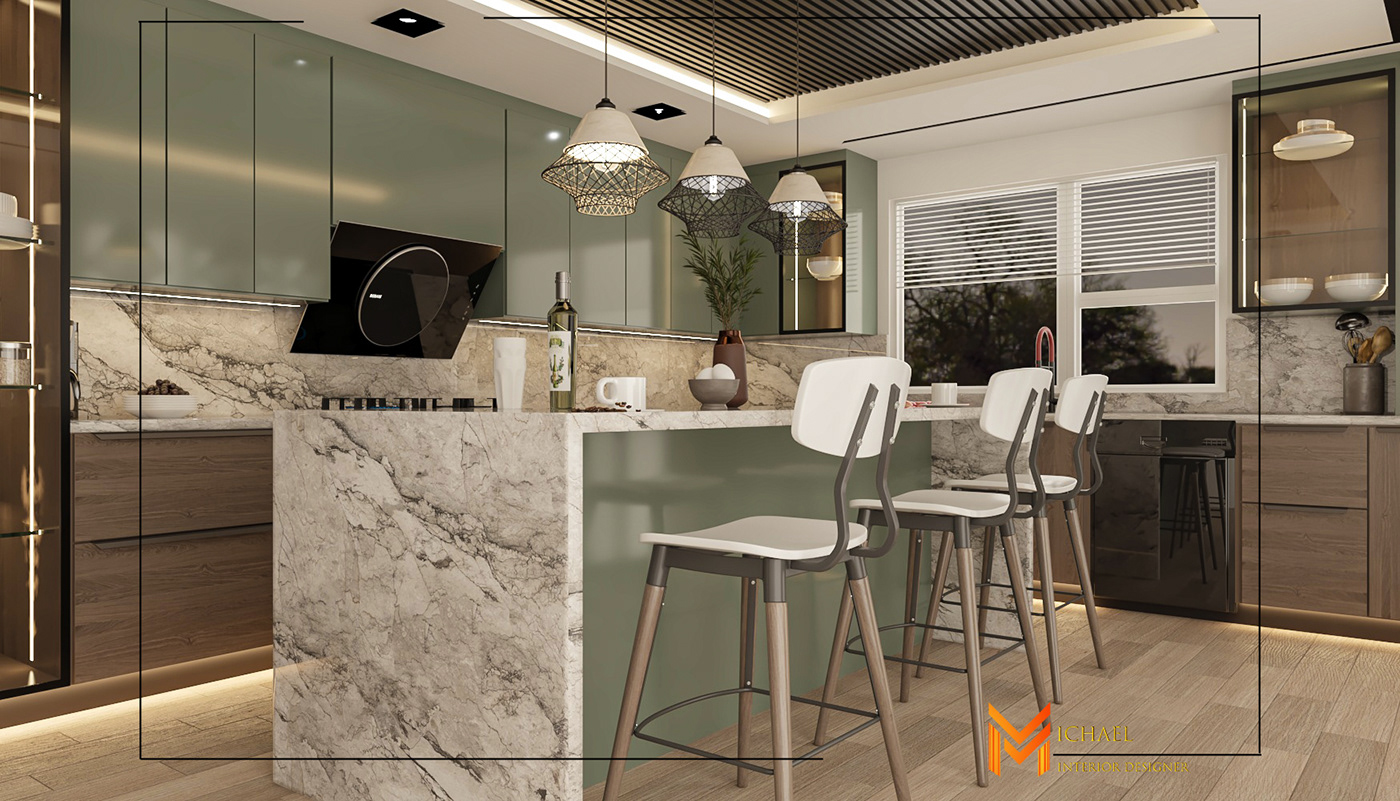 kitchen design Island kitchen design Interior modern 3ds max interior design  vray Project Design