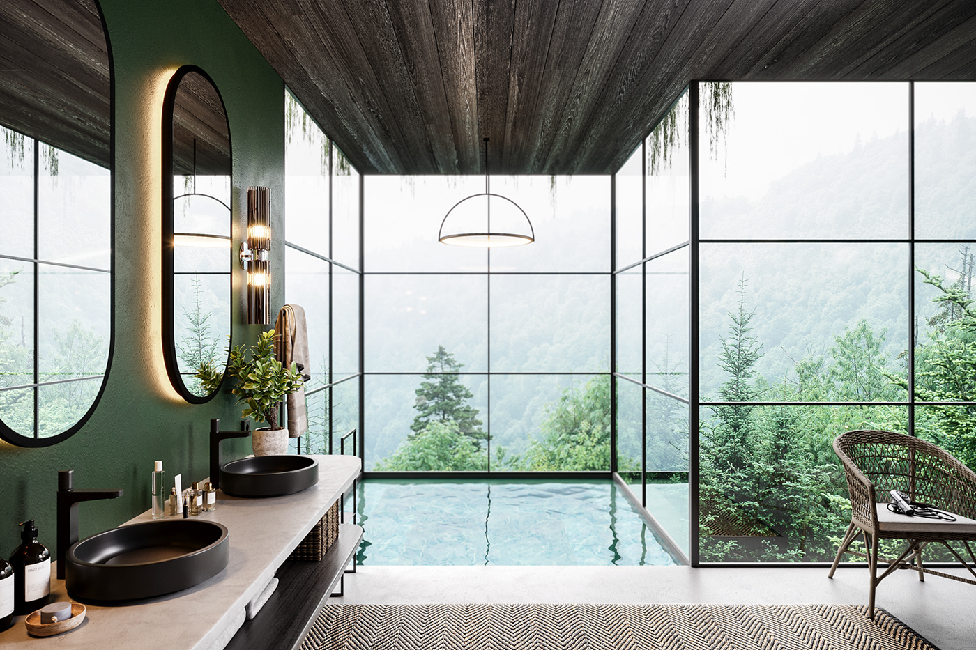 hotel Landscape Interior corona bedroom bathroom architecture 3D luxury rendering