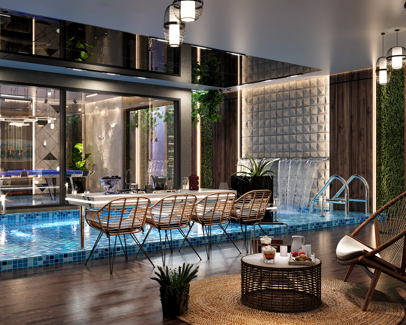 swimming pool luxury visualization Render interior design  corona architecture 3D design wabi sabi interior