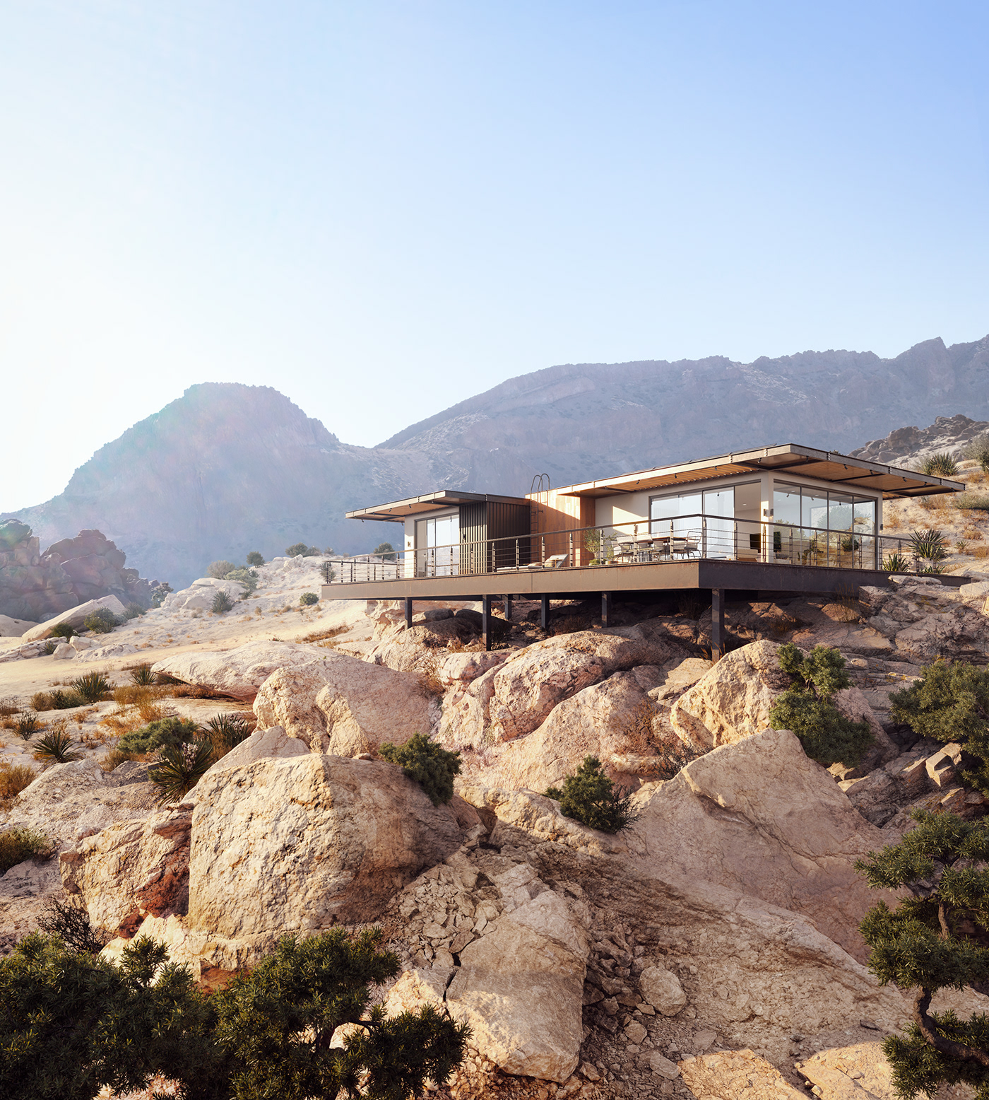 architecture desert exterior building Landscape mountains rock archviz CGI Render
