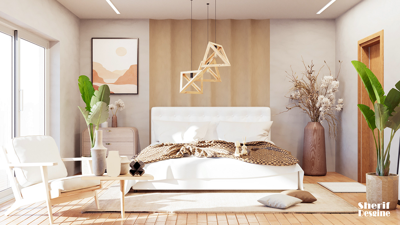 master bedroom boho Interior corona visualization design architecture interior design  Render 3ds max
