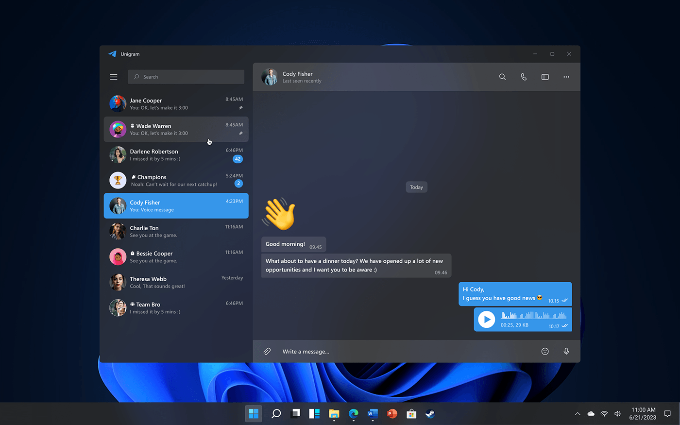 windows Windows 11 Telegram desktop app ui design ux/ui messenger AI Chatbot Microsoft software