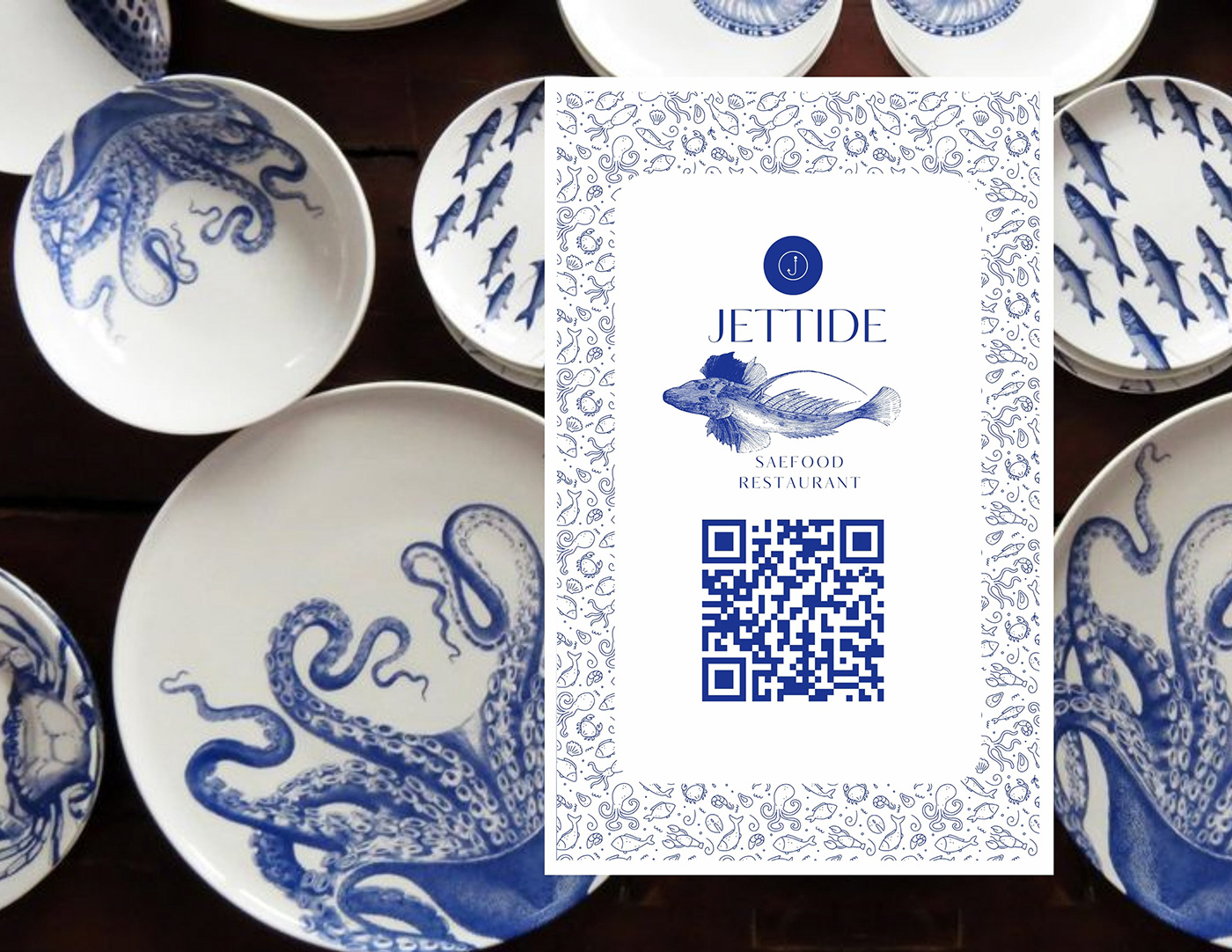 brand identity Logo Design identity menu design blue brochure minimal sea creatures Digital Art  sea food menu sea food restaurant