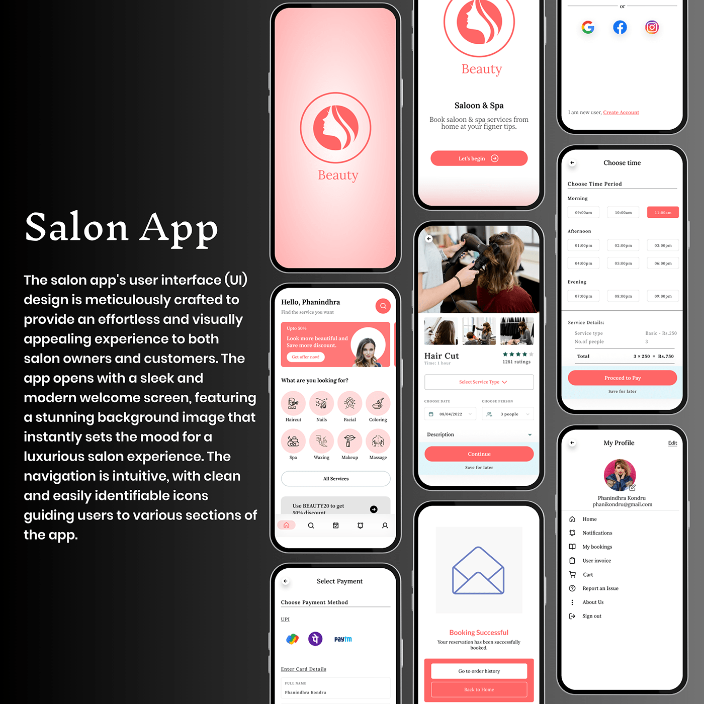 salon app Salon and Spa UI/UX ui design user experience Figma app design salon app design mobile