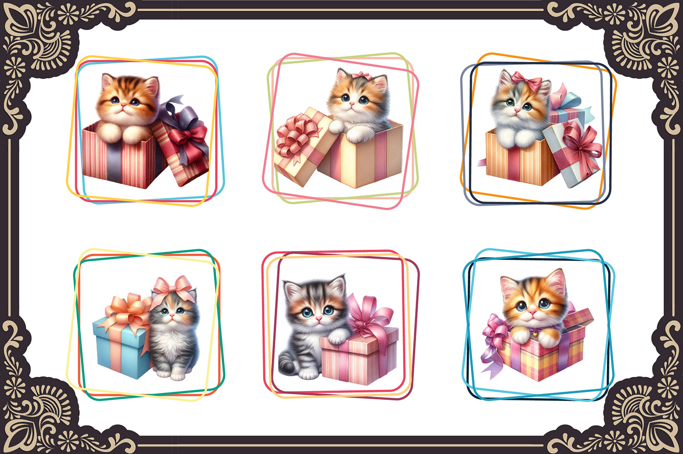 png files cute kitten present gift Birthday animals clipart gift with bow sleepy kitten