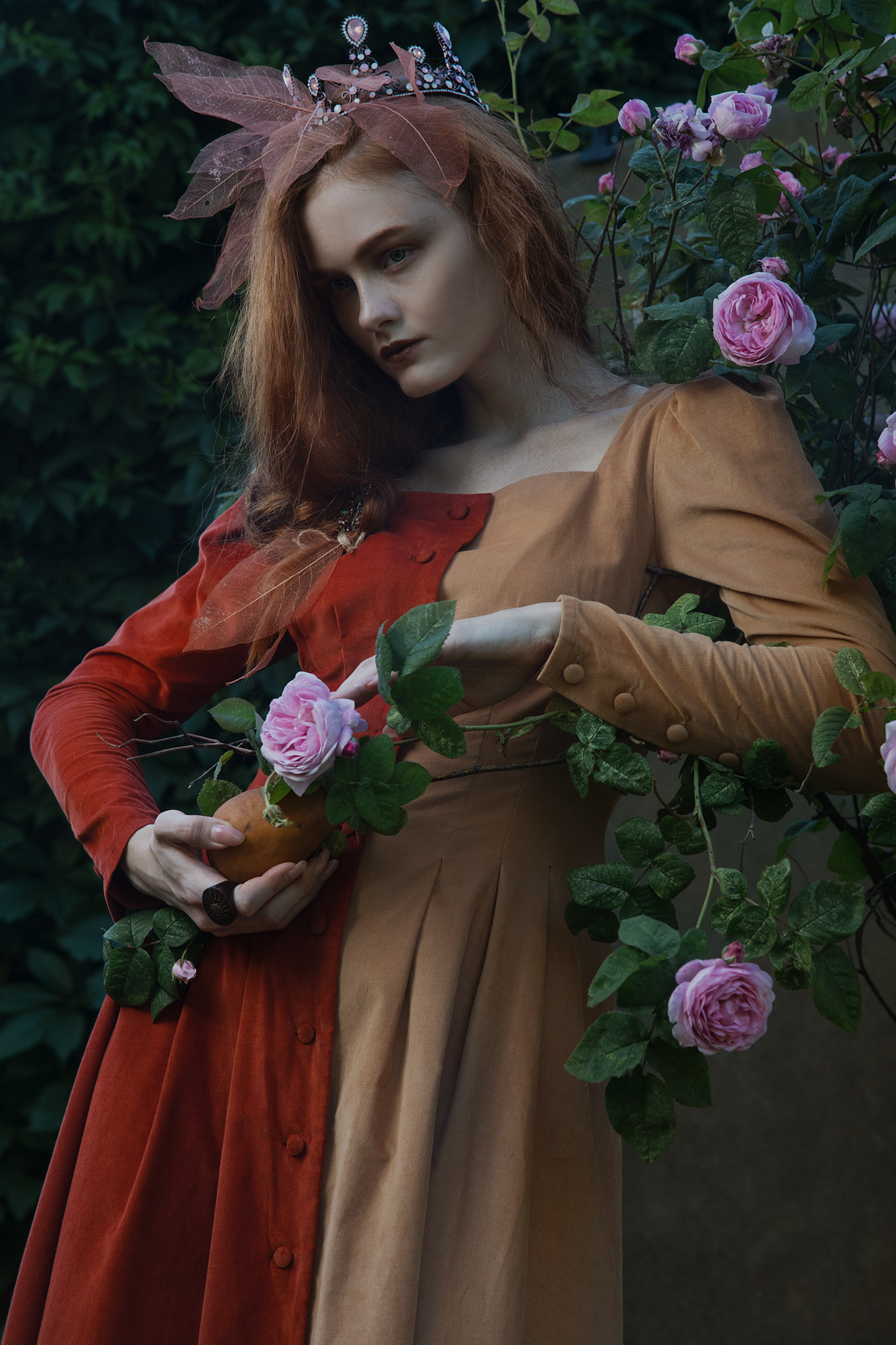 fairy fairy tale Folklore long hair Nature painting   peach portrait rose