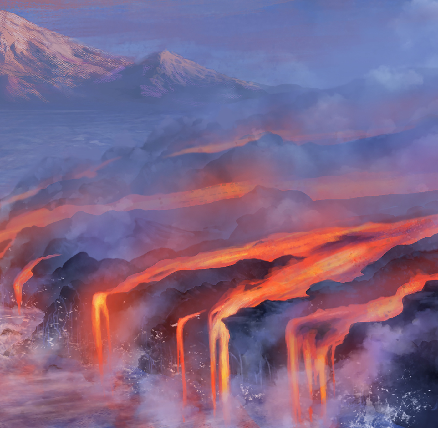 Digital Art  digital illustration digital painting ILLUSTRATION  Landscape lava mountain Nature smoke volcano