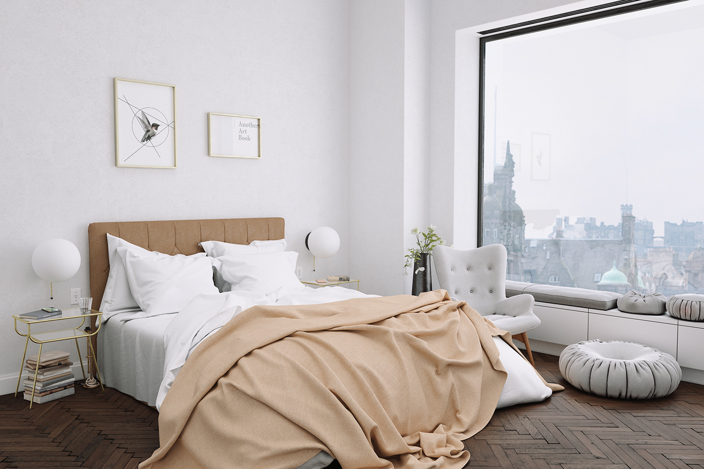 3D bed bedroom comfy Interior newyork penthouse Render wood