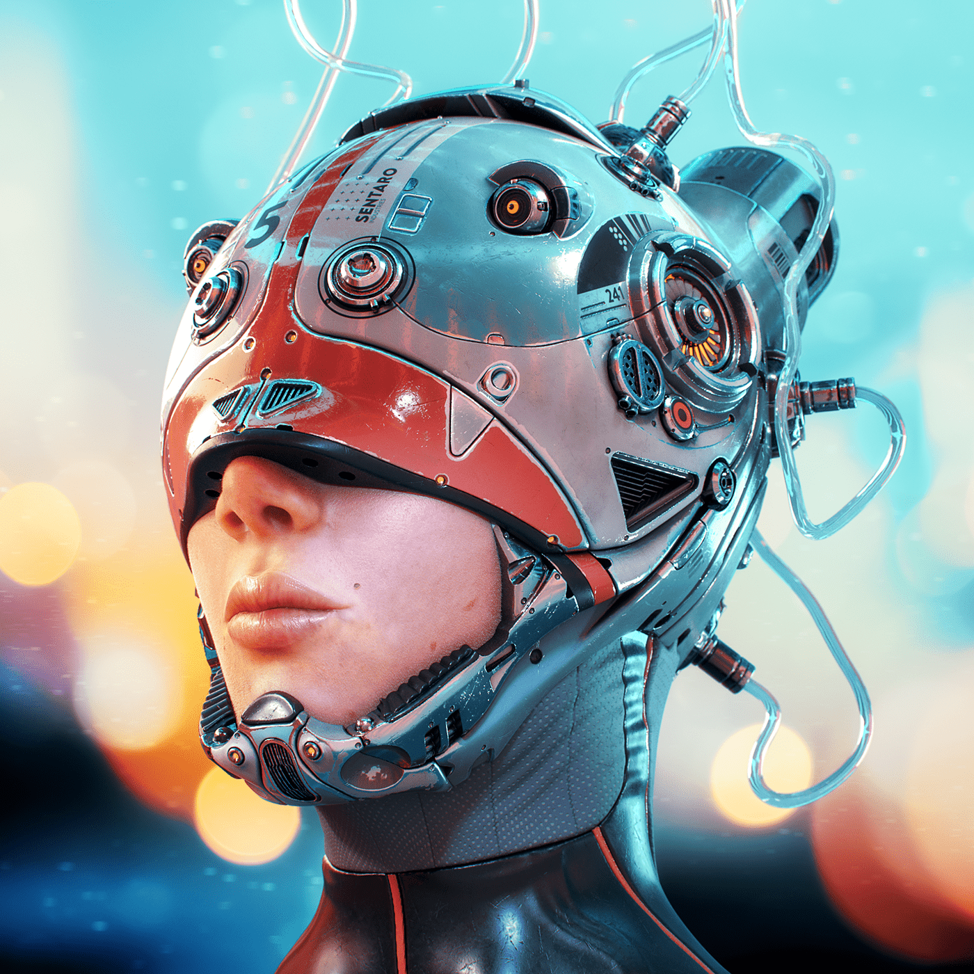 Character design  Cyberpunk futuristic hard surface head Helmet human face sci-fi