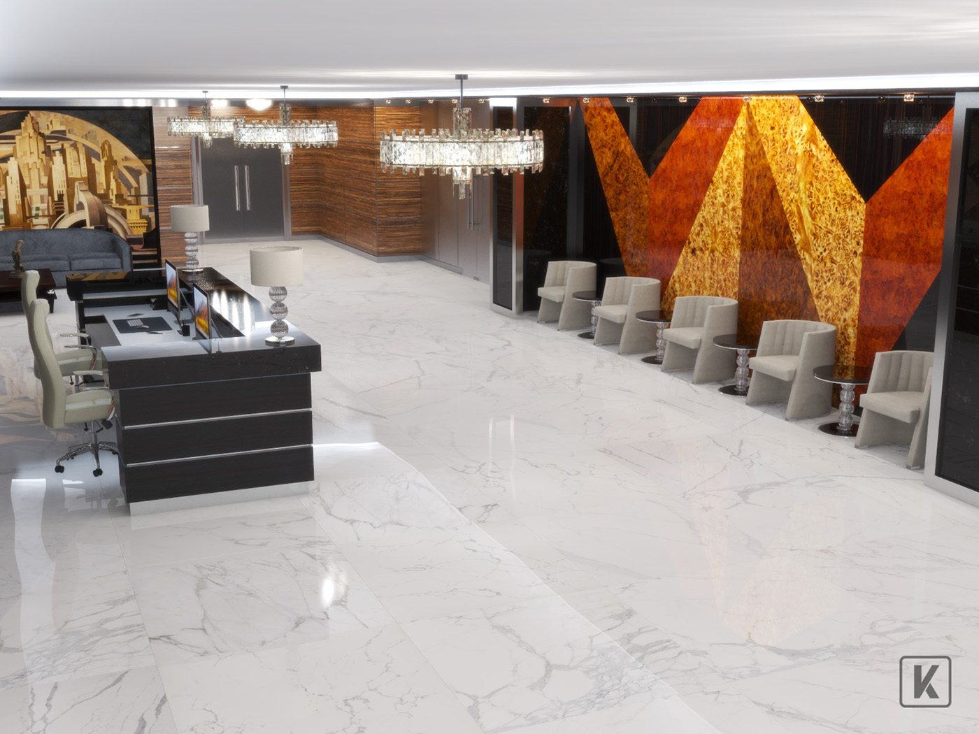 Office Interior art deco architecture design reception idea bulding luxury Russia