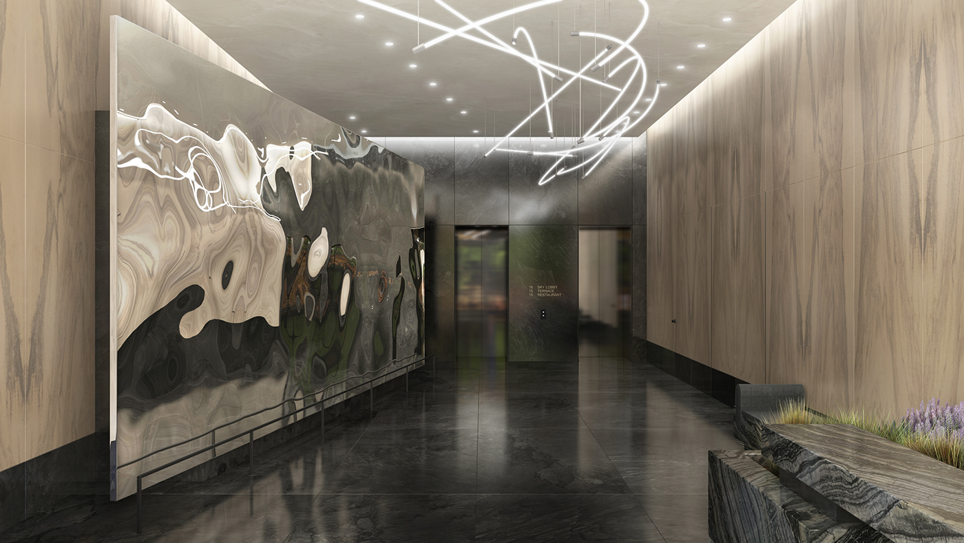 Interior 3D CGI Render archviz visualization architecture Lobby terrace nyc