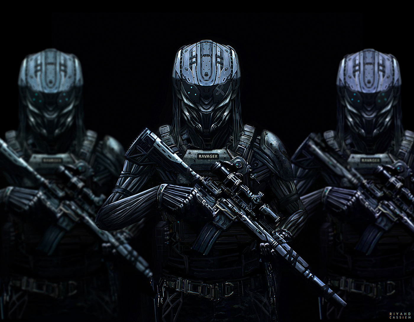 Character design  concept design Digital Art  Military robot Scifi soldier stealth Weapon