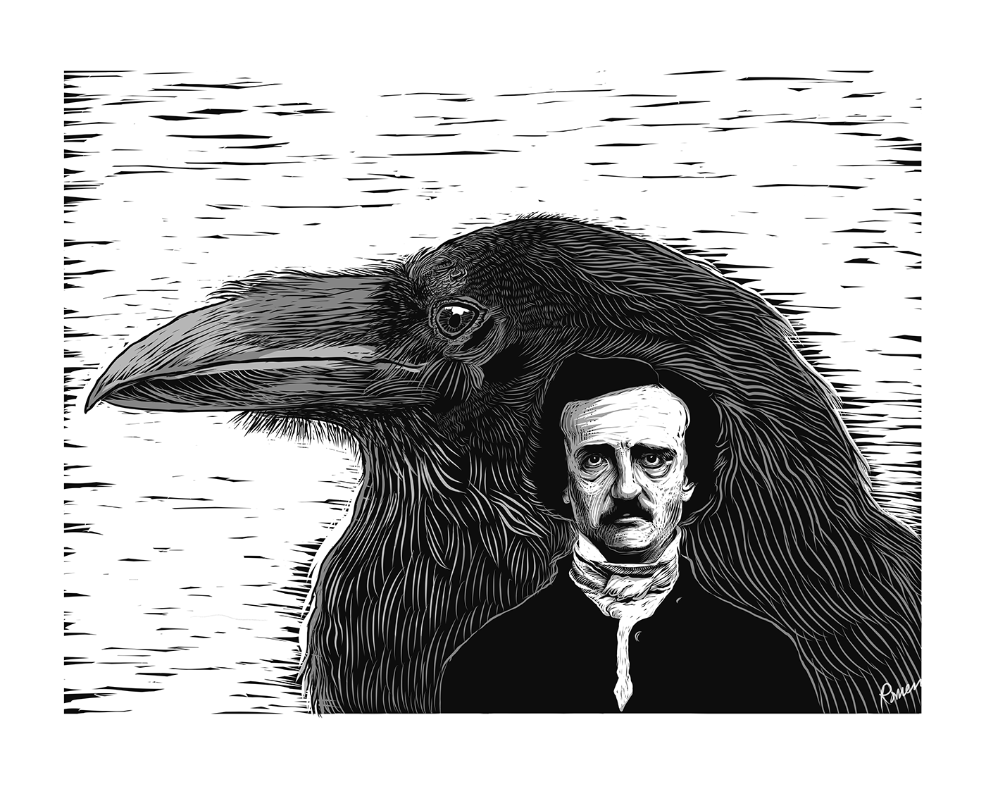 Drawing  adobefresco the raven Edgar Allan Poe