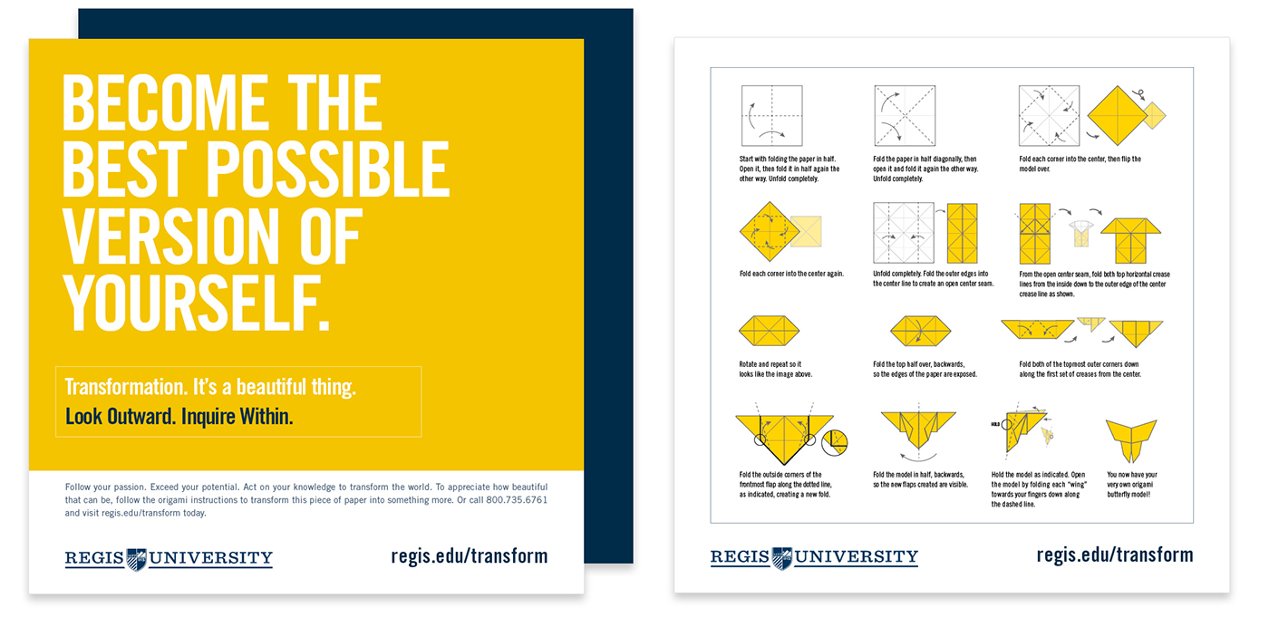 Adobe Portfolio Education regis loiw world problems jesuit University integrated campaign origami  instructions Transformation metaphor