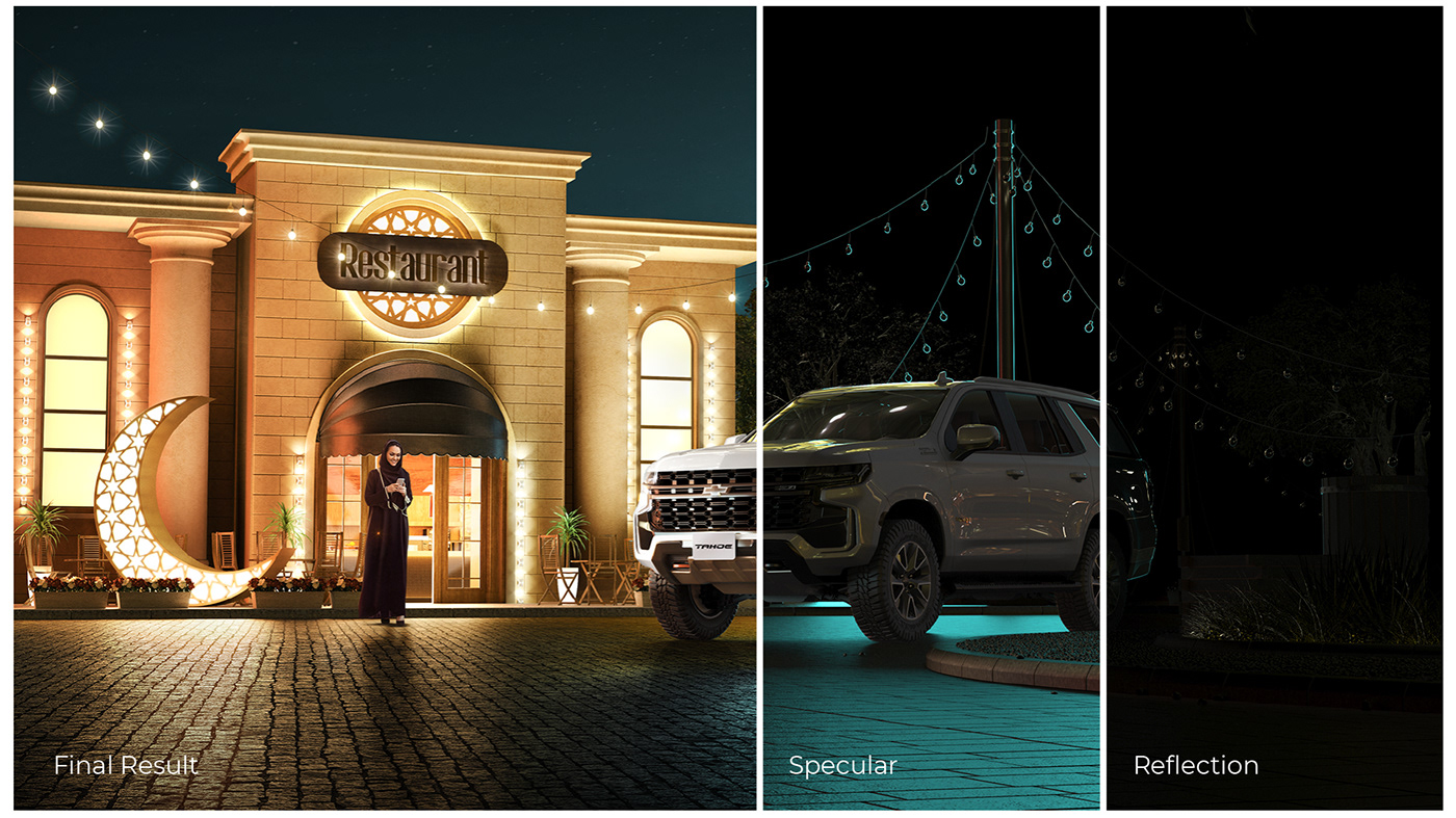 3D automotive   CGI chevrolet night Photography  ramadan Street Vehicle visualization
