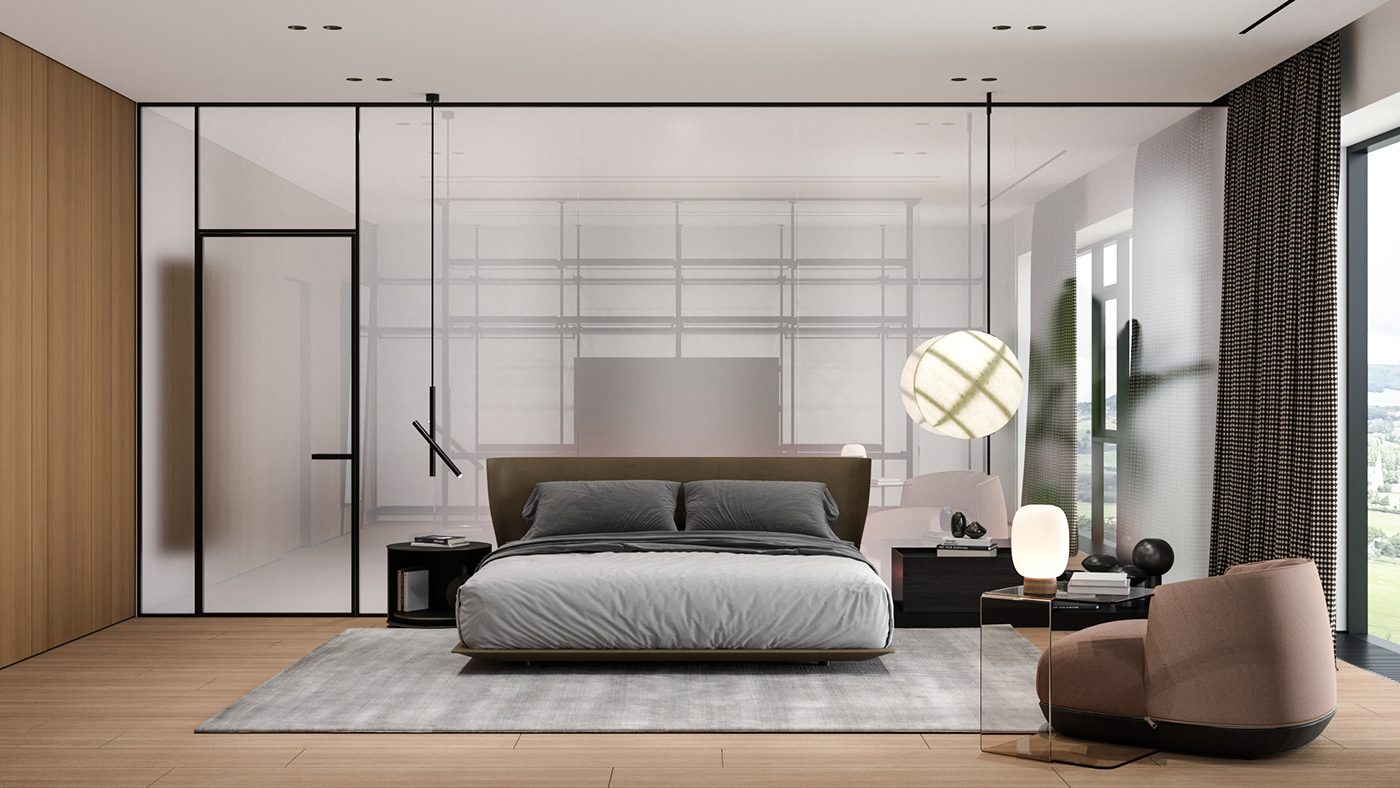 modern minimalist apartment living room kitchen Staircase bedroom bathroom interior design  visualization