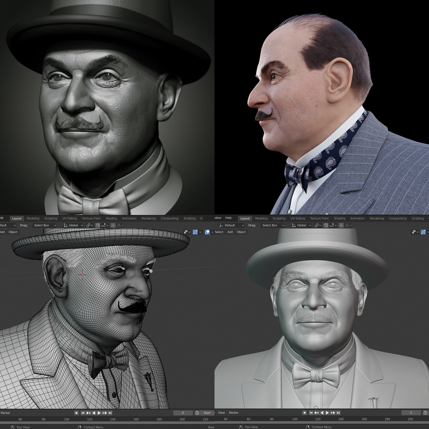 3D Ágatha blender christie digital likeness Poirot portrait Sculpt series