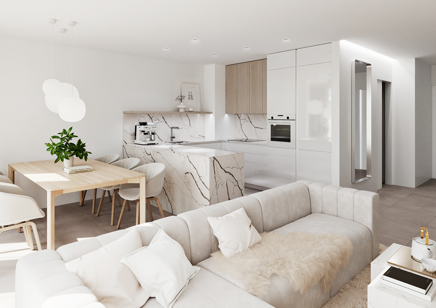 3ds max beige design interior design  light wood visualization vray White