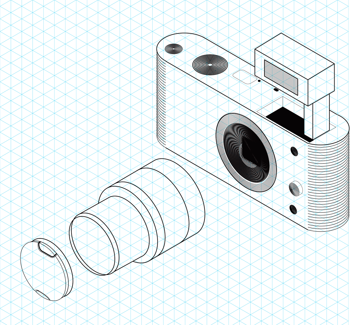 Exploded View of Camera in Isometric Perspective | Behance