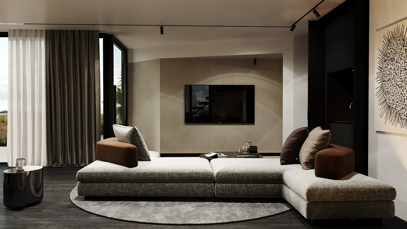 architecture highend house interior design  luxury minimalist modern Render visualization wood