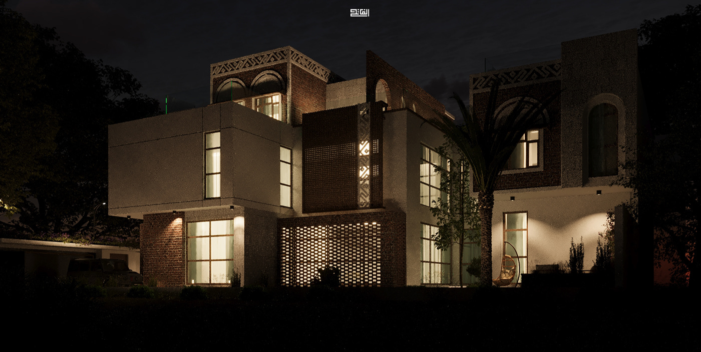 Outdoor villa design exterior architecture modern archviz yemen KSA Sana'a صنعاء القديمة