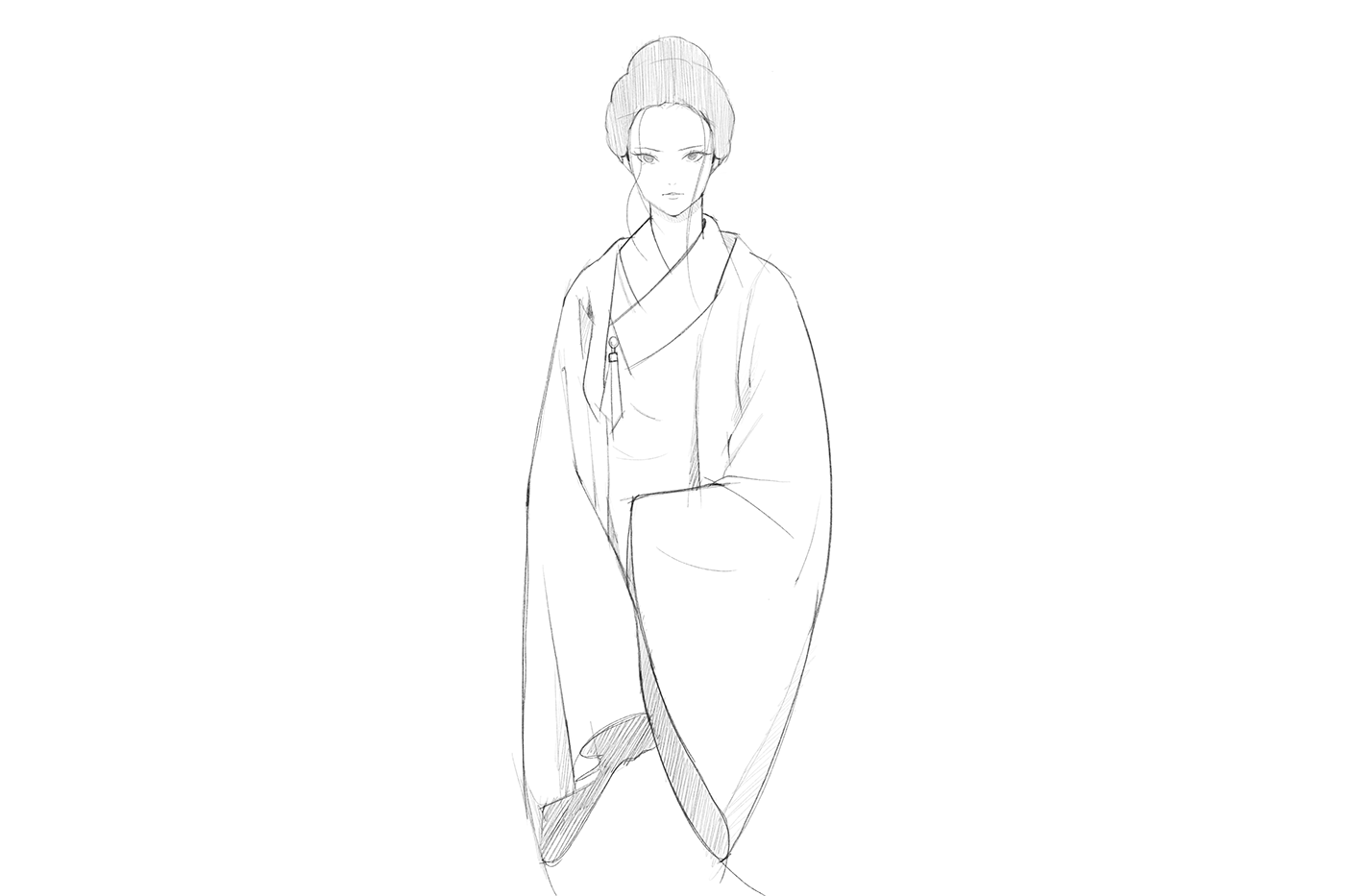 black and white cartoon Character Character design  comic draw Drawing  girl japan kimono line lineart minimal monochrome pencil Procreate Style yukata