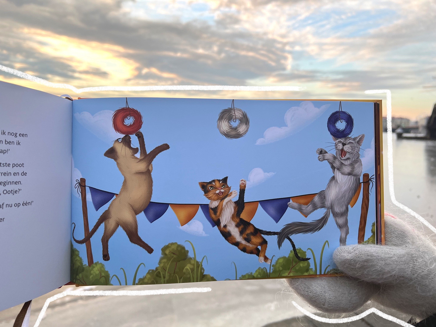 Picture book illustration, happy cats