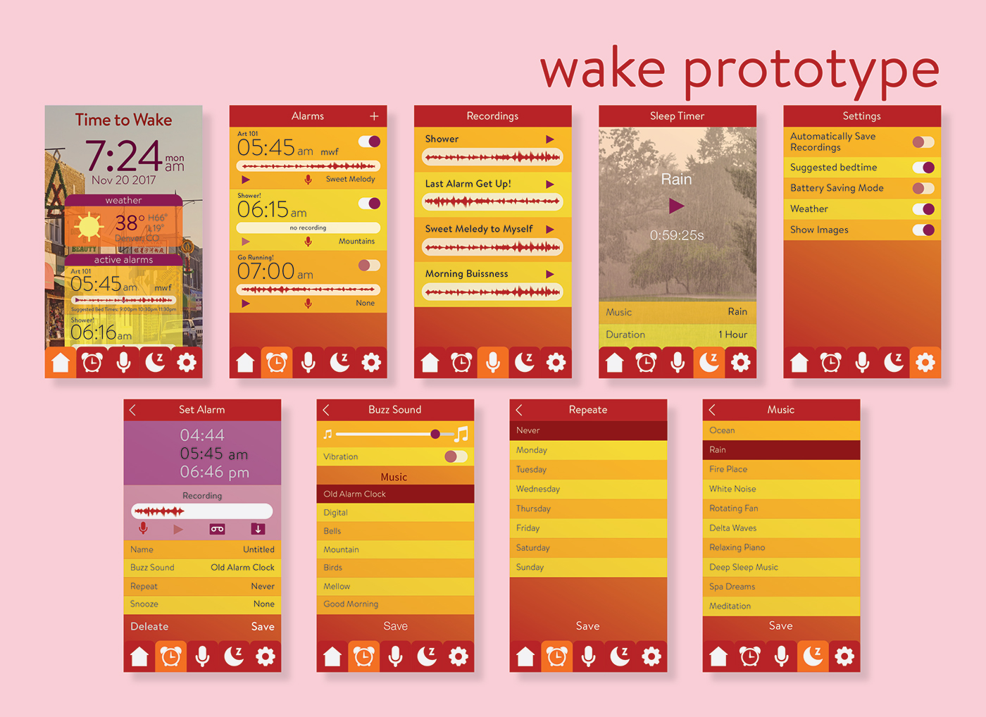 ux UI ux/ui app design Interaction design  graphic design  Illustrator Typpgraphy icon design  Alarm clock