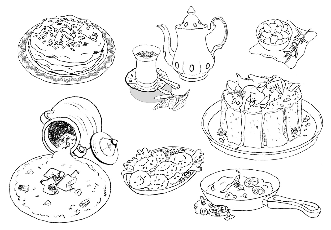 digital painting food illustration puzzle design arabian food palestine game
