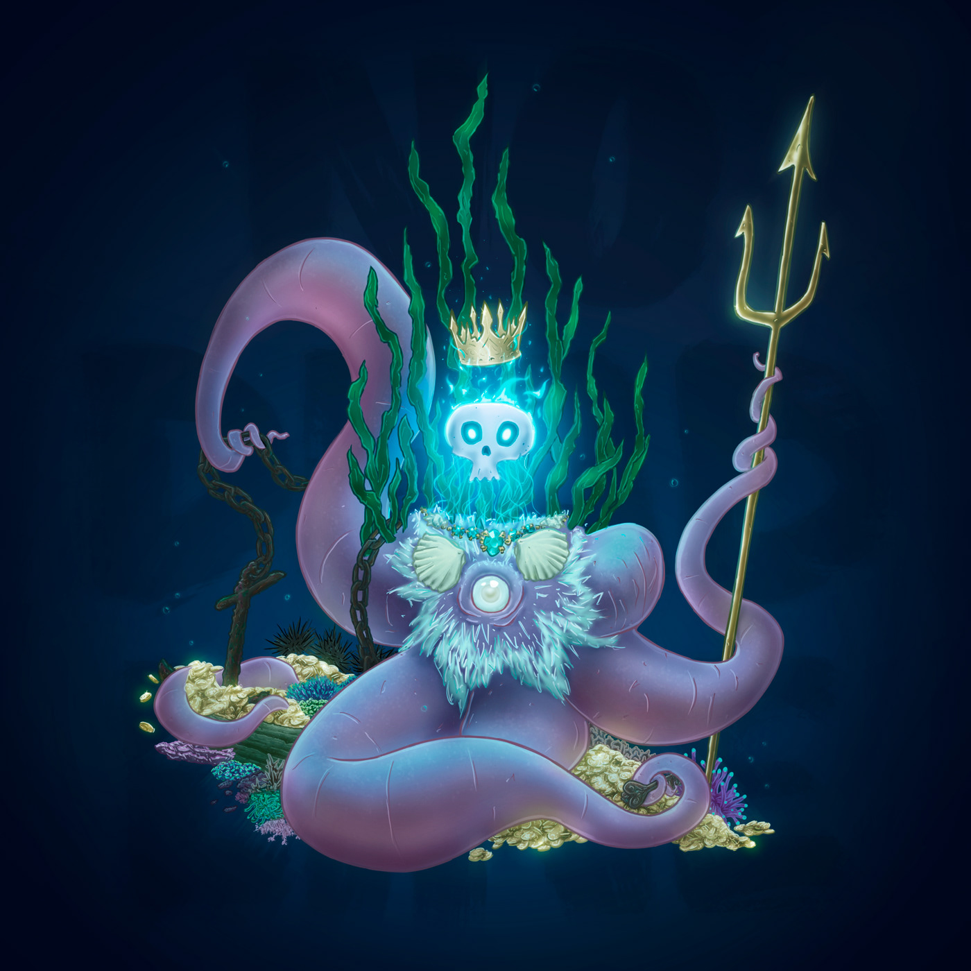 blind coral creature crown curse royal treasure Trident underwater skull