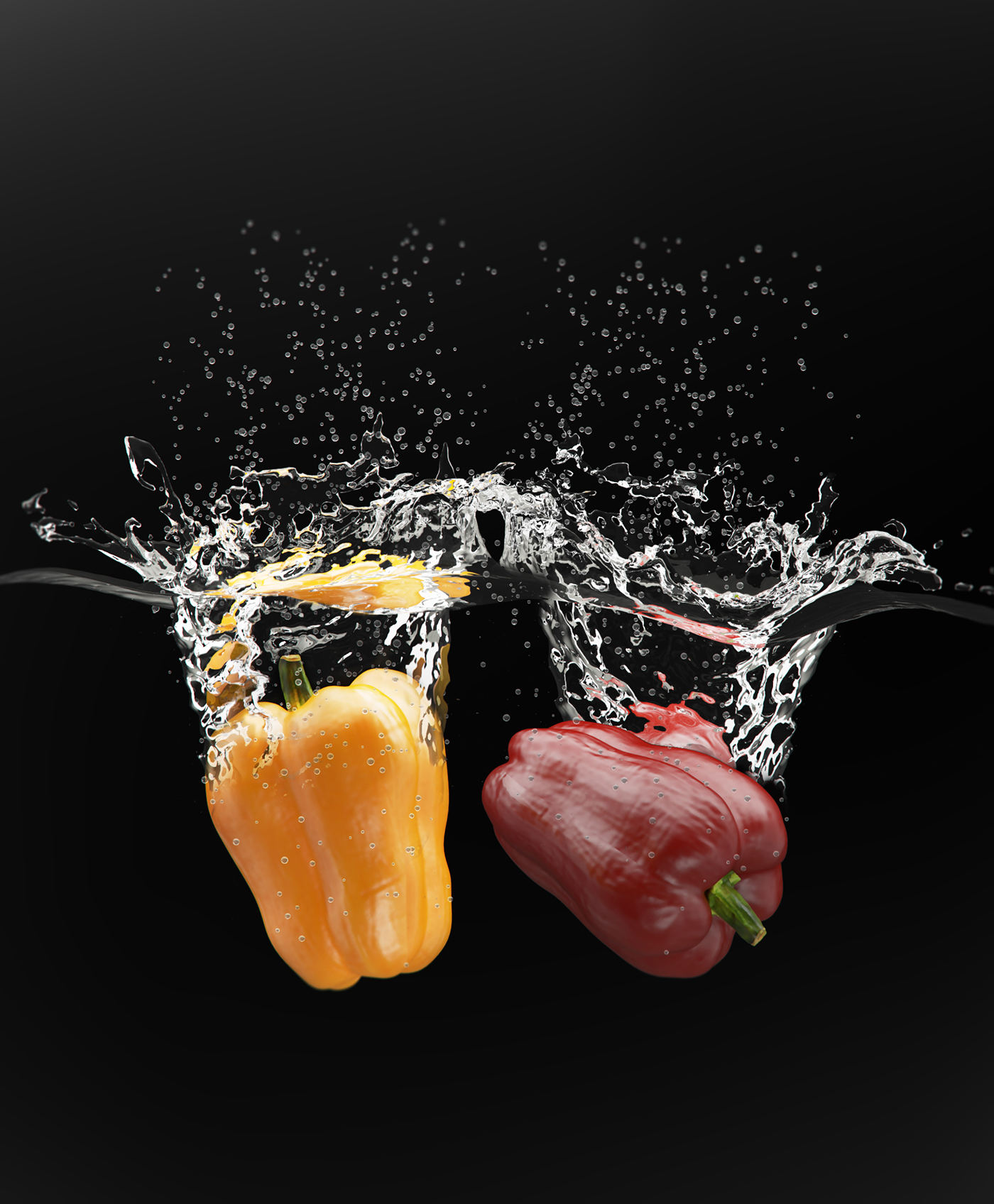 3D model splash water Paprika Pimiento pimentón studio photorealism Render Food 