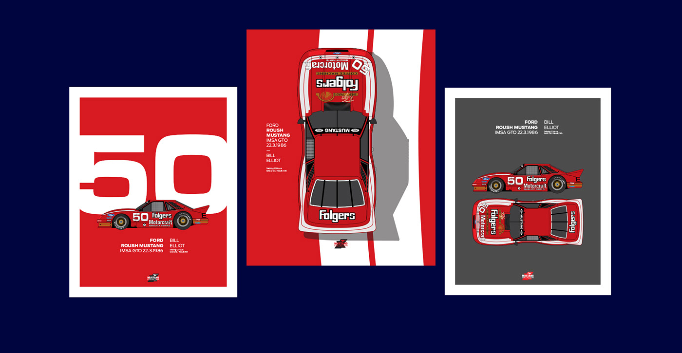 ILLUSTRATION  graphic design posters sport Cars history Racing mustangs