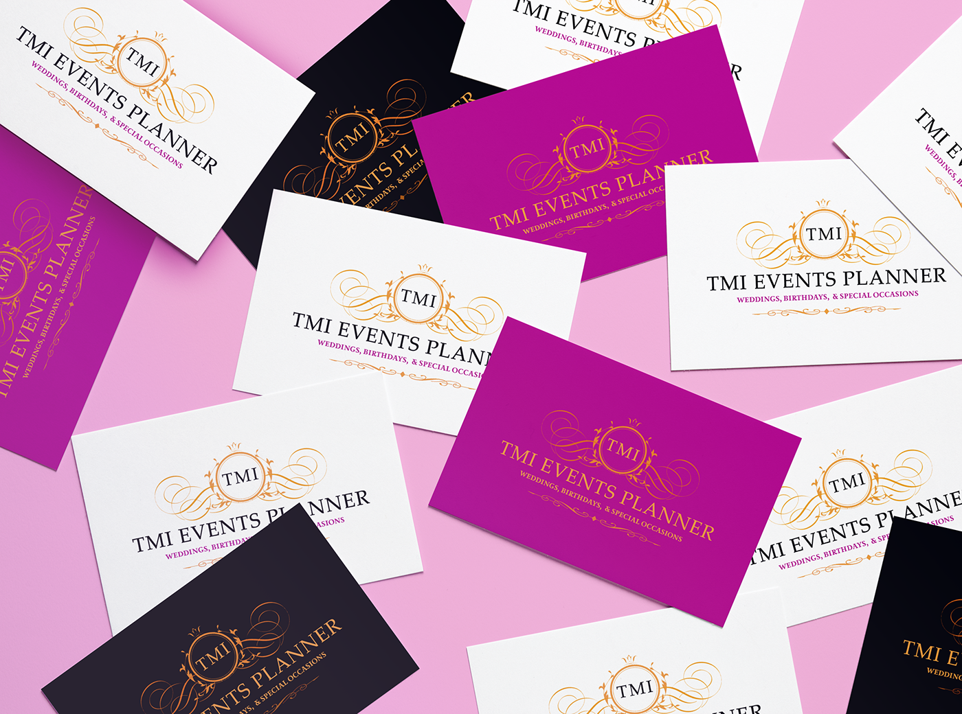 logo Events planner wedding mock up design Business Cards