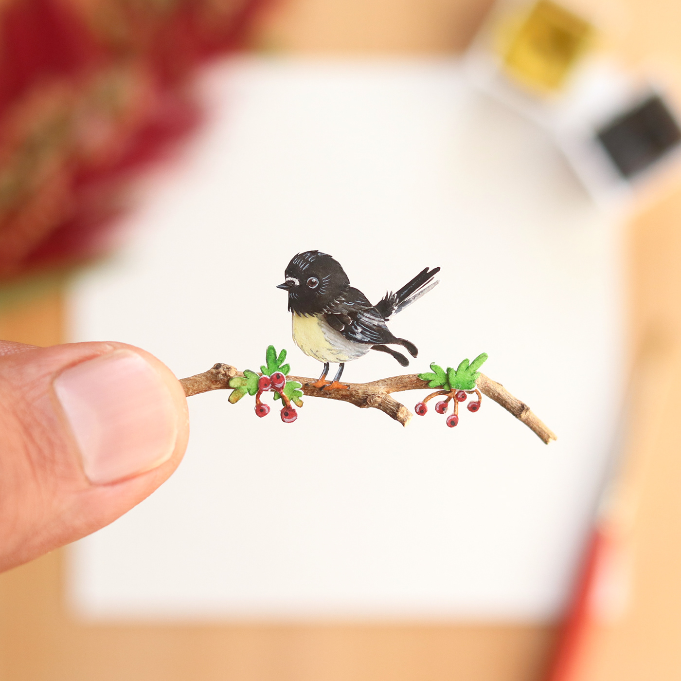 Behance bird art craft ILLUSTRATION  Miniature paper cut paperart watercolour wildlife wildlife art