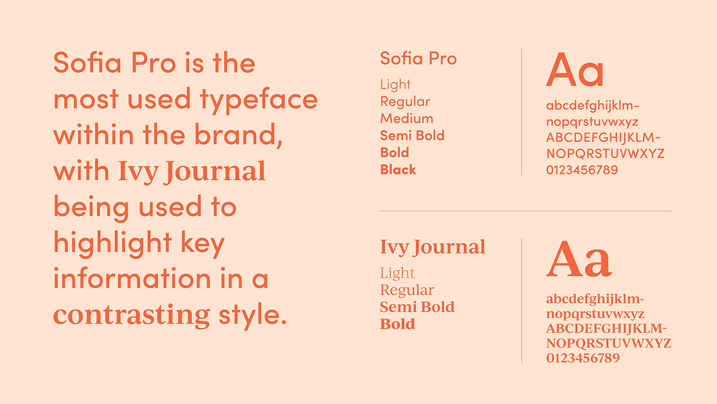 Typography including Sofia Pro and Ivy Journal for Warrior branding
