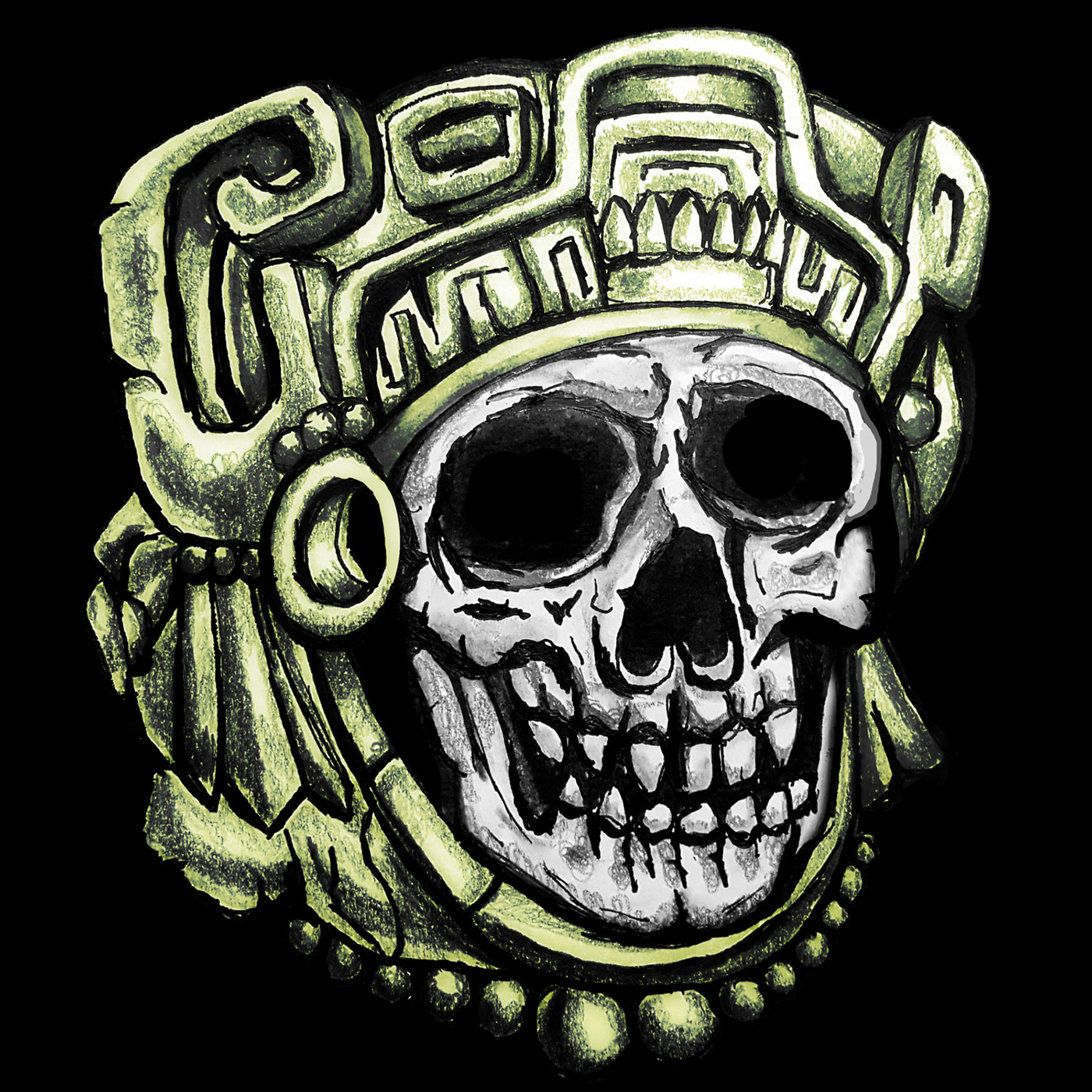 artwork aztek cypresshill digital Drawing  fanart painting   sketch skull