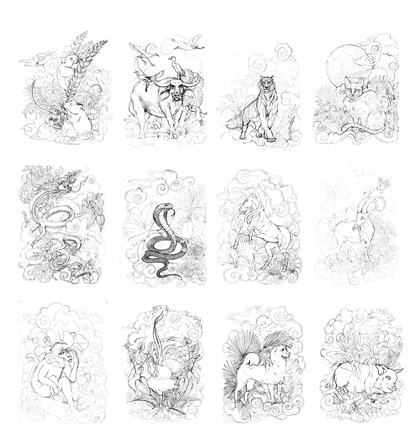 12 Vietnamese Zodiacs 12 zodiacs ILLUSTRATION  motion graphic traditional pixel Game Bitmap Digital Drawing Drawing 