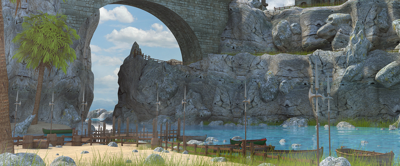 fantasy Mons MARC MONS Castle sunset Landscape bridge 3D game