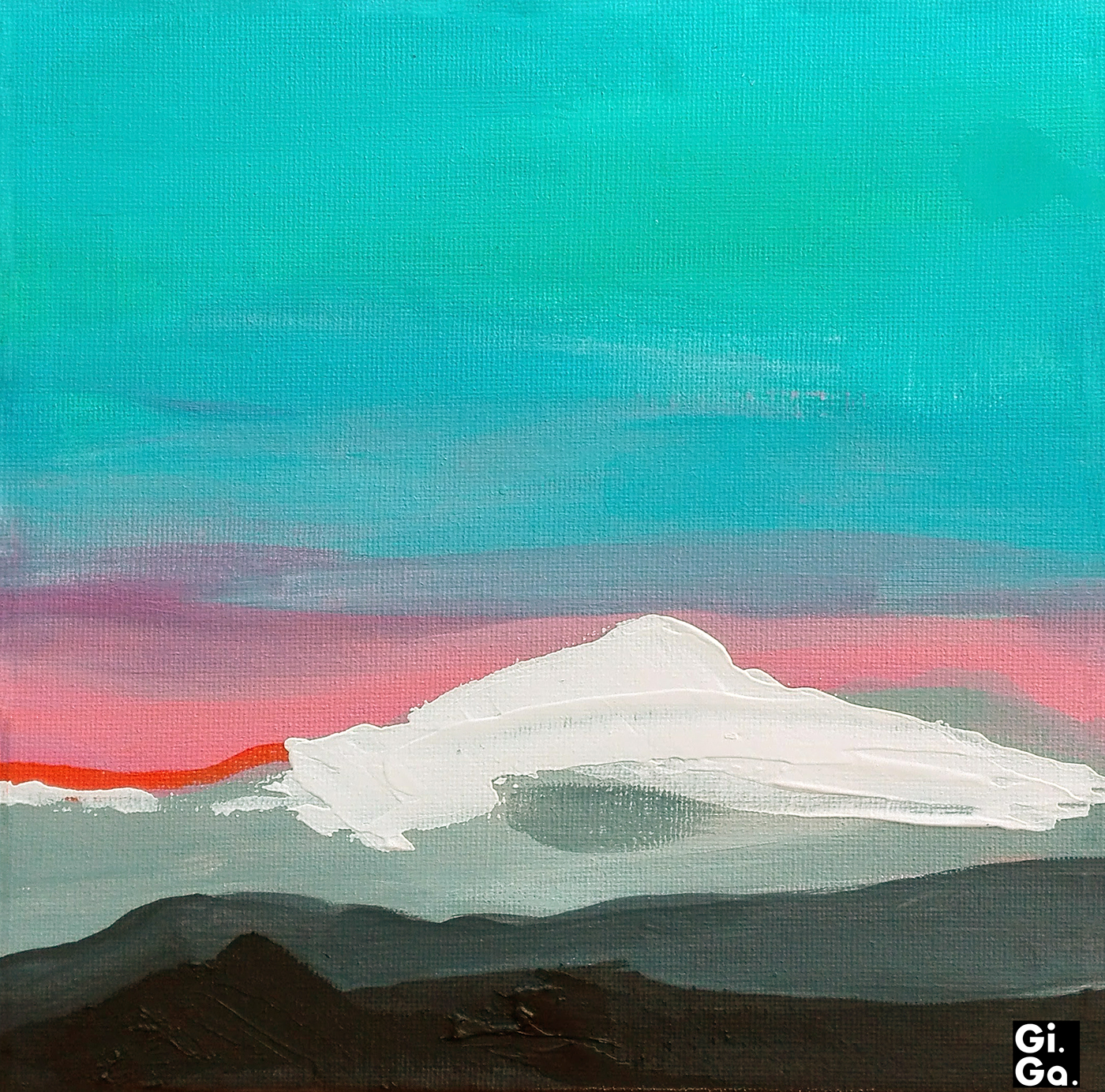 painting   acrylic canvas Sunrise abstract Snowpeak mountains winter