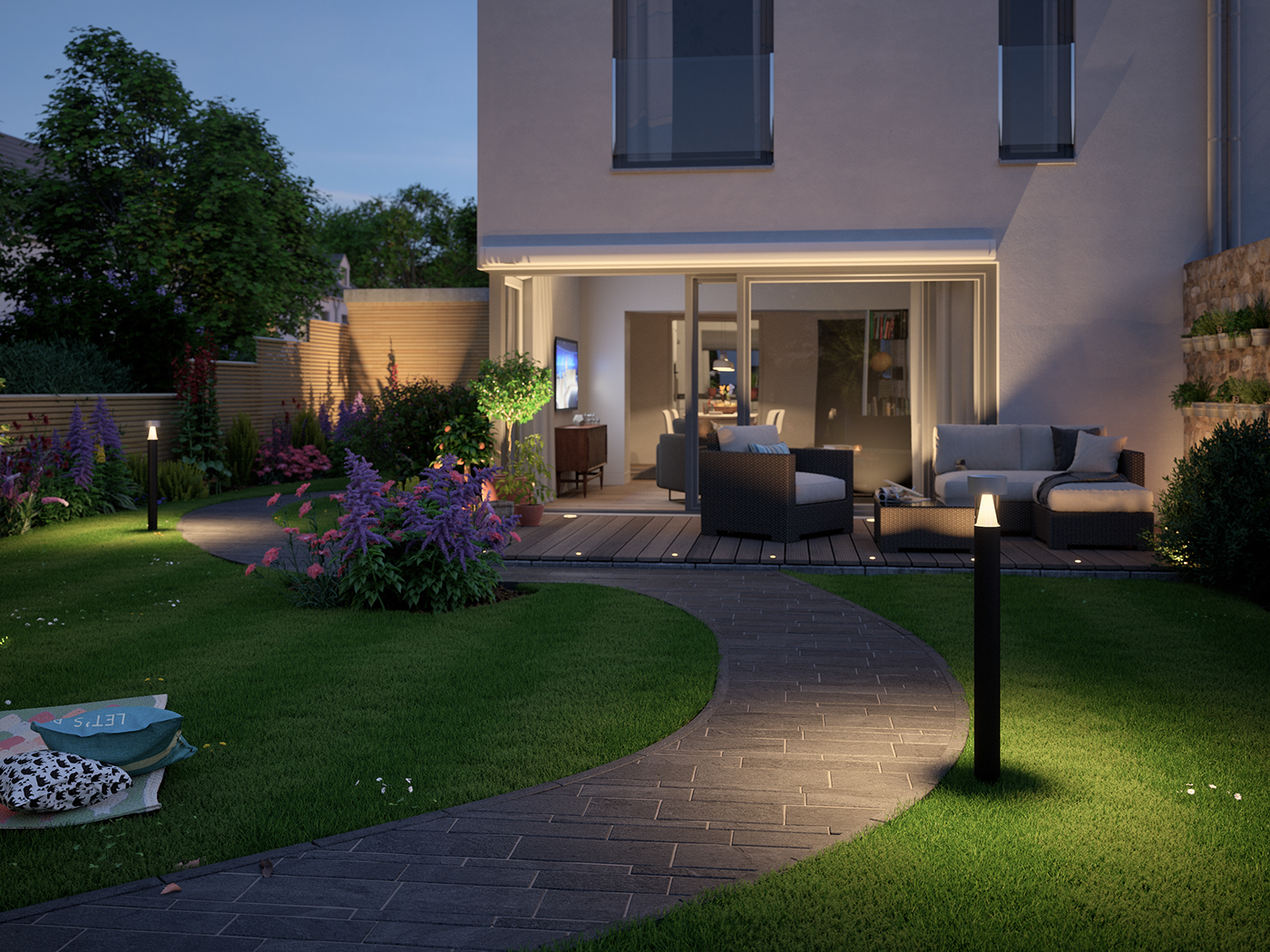 Paulmann garden virtual 3D light magic hour exterior
