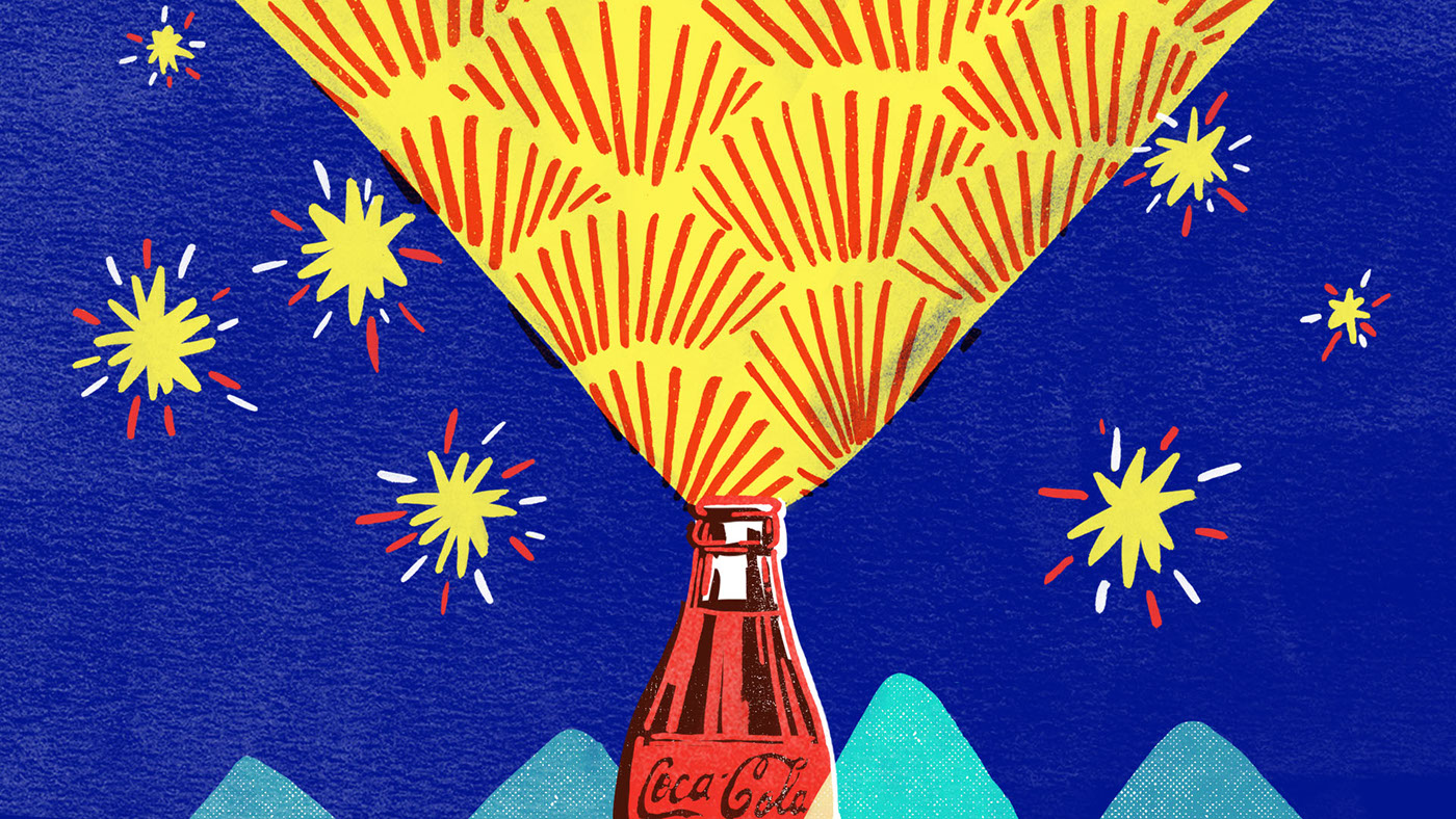 ILLUSTRATION  Style Frame print cats soda Coca Cola fireworks