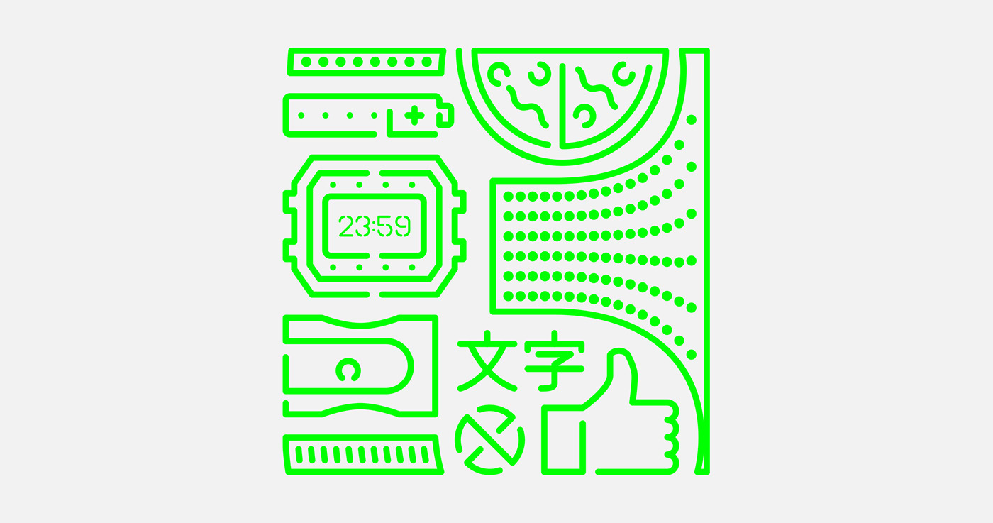 neon lights icons green instagram visual identity Promotion online japanese spain